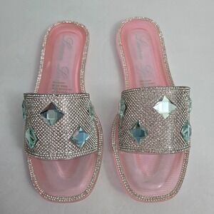 Lauren Lorraine Bianca Rhinestone Crystal‎ Pink Jelly Slide Sandals Size 5.5 NIB